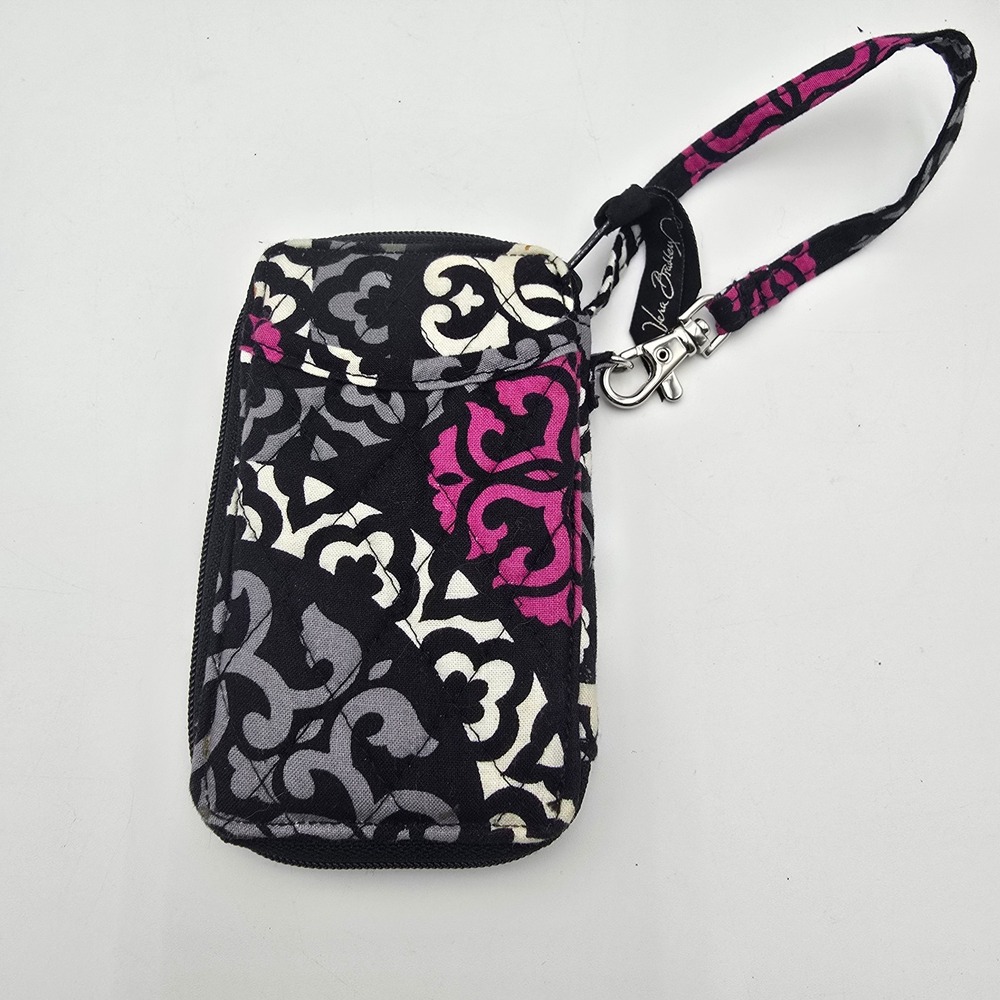 Vera Bradley Wristlet Wallet ID Window Zip Around Black Pink Gray Floral Pattern - Picture 4 of 7